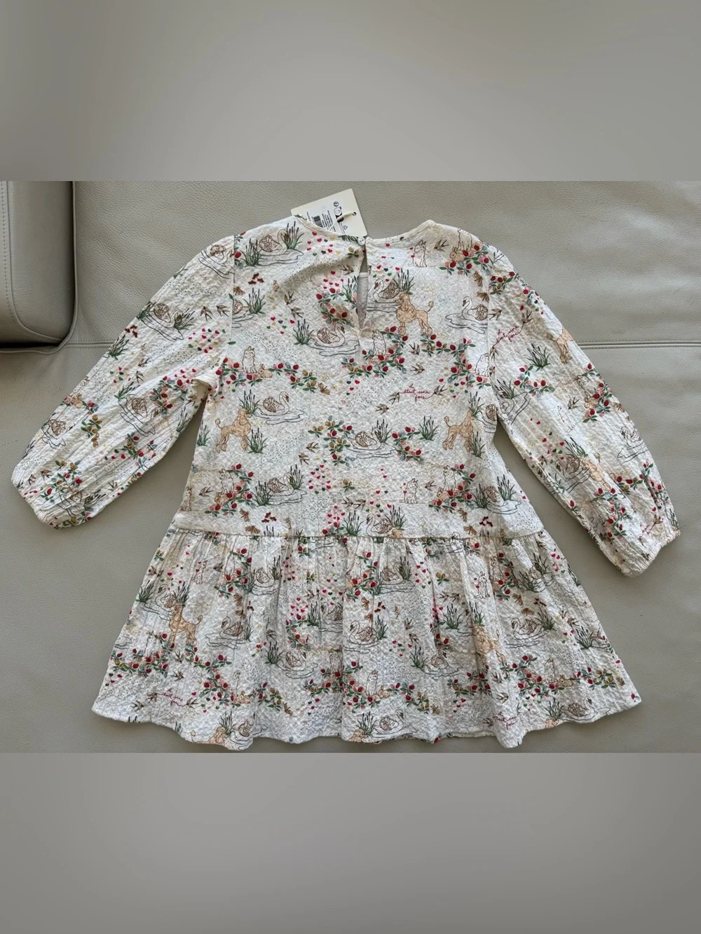 NWT KONGES SLOJD Mizumi Big Vida Poodle, Kitty, & Swan Print Dress Size 5-6Y $75